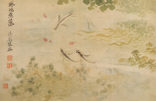 恽寿平水墨山水双燕图