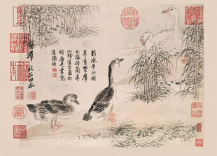 恽寿平水墨鸭趣图