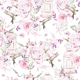 粉色花卉鸟笼无缝循环