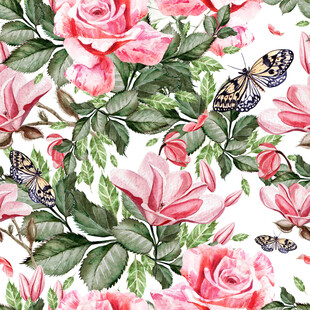 水彩花卉与蝴蝶无缝循环