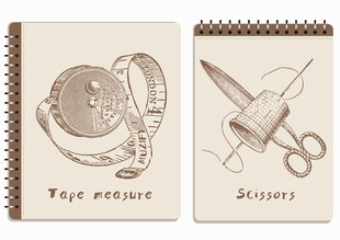 线圈本 复古卷尺 顶针 剪刀