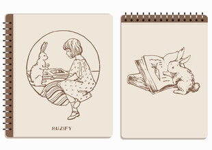 线圈本 阅读的女孩和兔子