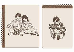 线圈本 阅读的男孩和女孩