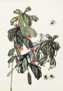 齐白石水墨风枝头硕果花鸟画