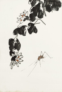 齐白石水墨风草虫花卉图