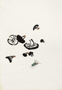 齐白石水墨荷塘飞鸟图