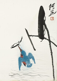 齐白石水墨飞鸟图