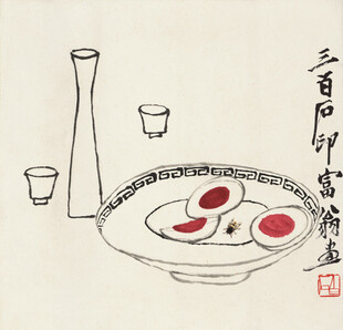 齐白石水墨风日式料理静物图