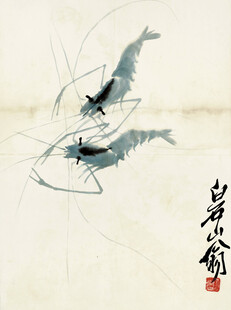 齐白石水墨双虾图