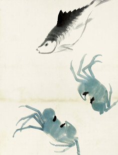 齐白石水墨风鱼蟹图