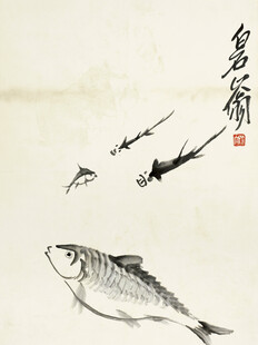 齐白石水墨游鱼图