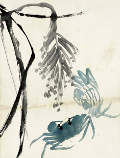 齐白石水墨绘蟹图