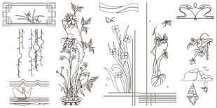 花草鱼鸟线条 矢量线条画