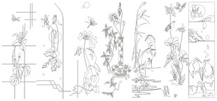 花草鱼鸟线条 矢量线条画