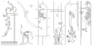 花草鱼鸟线条 矢量线条画