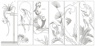 花草鱼鸟线条 矢量线条画
