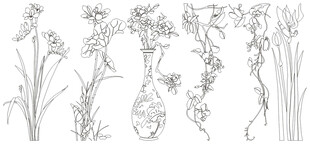 花草鱼鸟线条 矢量线条画