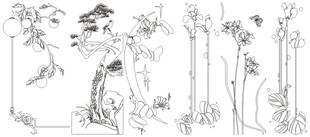 花草鱼鸟线条 矢量线条画