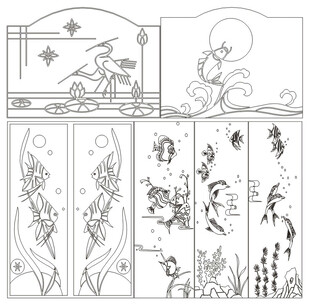 花草鱼鸟线条 矢量线条画