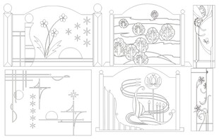 矢量线条画 花草鱼鸟线条 