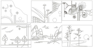 庭院景观设计 矢量线条画