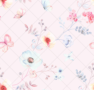 粉色花卉蝴蝶梦幻图案