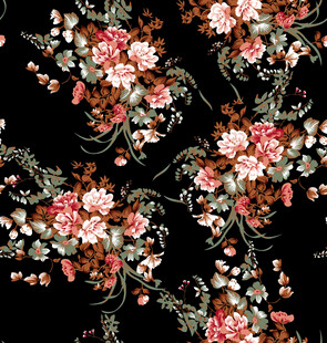 黑色底花卉图案印花