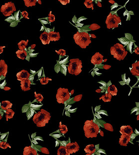 黑色底红色花卉图案