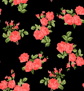 黑色底粉色花卉图案