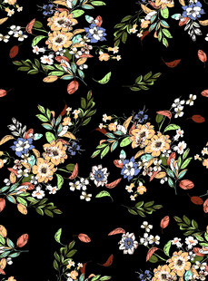 黑色底花卉图案印花
