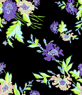 黑色底花卉图案印花