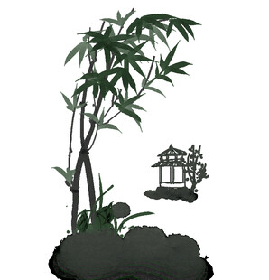 中式竹林旁的雅致小亭