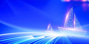 梦幻蓝色科技线条帆船图景