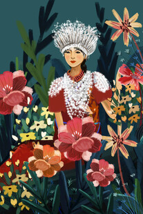 身着华服的花卉间女子