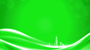 绿色波浪背景中的城市轮廓
