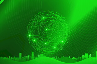 绿色科技城市与发光球体