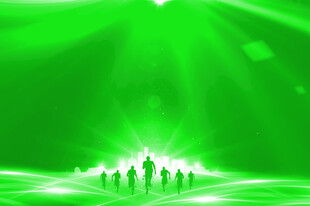 绿色舞台上的舞者剪影