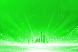 绿色光芒中的城市景观