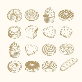 手绘各式美味糕点集合