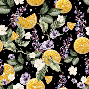 柑橘花卉图案背景图无缝循环