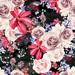浪漫花卉图案背景无缝循环