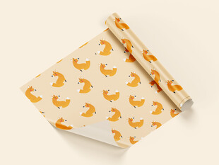 卡通狐狸包装纸纸张设计展示样机