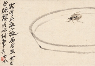 齐白石水墨圆盆中昆虫图