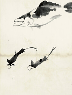 齐白石水墨游鱼图