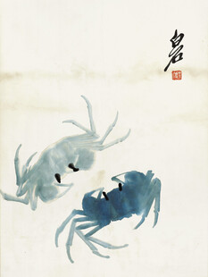 齐白石水墨双蟹图