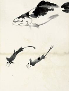 齐白石水墨游鱼图