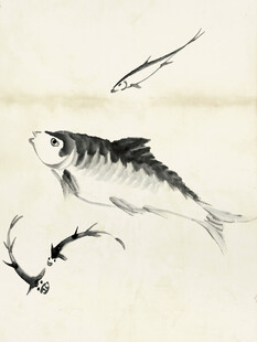 齐白石水墨游鱼图