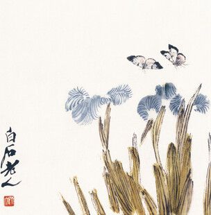 齐白石蓝花翠鸟水墨写意画