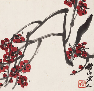 齐白石墨枝红梅图
