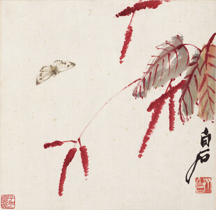 齐白石秋意红叶间的灵动飞鸟
